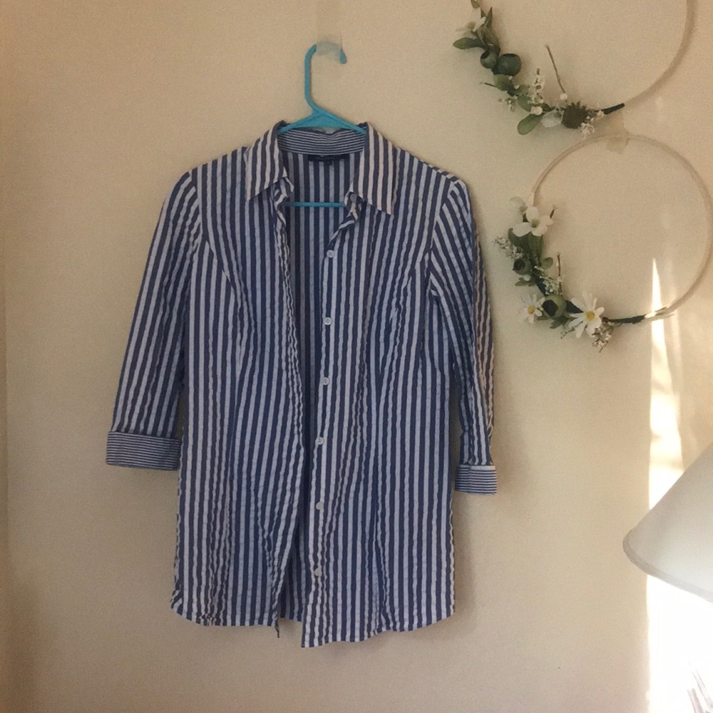 Lafayette 148 blue stripe blouse button up shirt